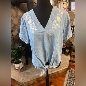 Lucky Brand Light Blue Embroidered Blouse